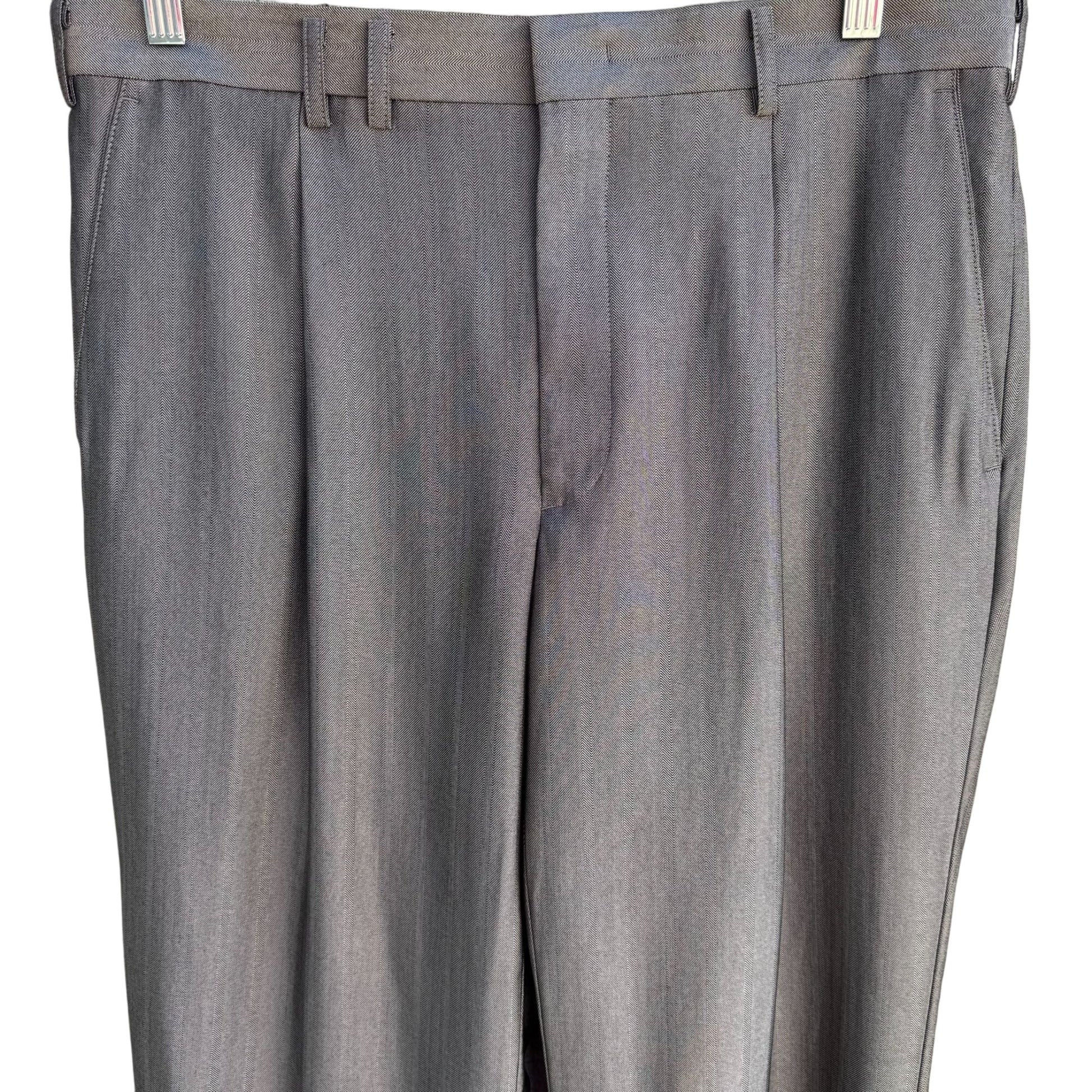 Paseco Vintage Mens Gray Herringbone Pleated Front Classic Fit Dress Pant Slacks