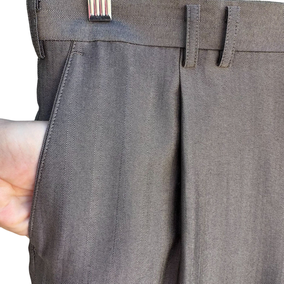 Paseco Vintage Mens Gray Herringbone Pleated Front Classic Fit Dress Pant Slacks