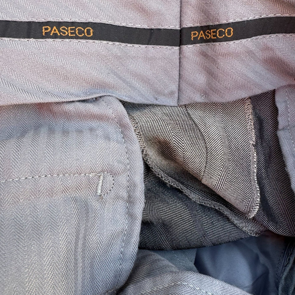 Paseco Vintage Mens Gray Herringbone Pleated Front Classic Fit Dress Pant Slacks