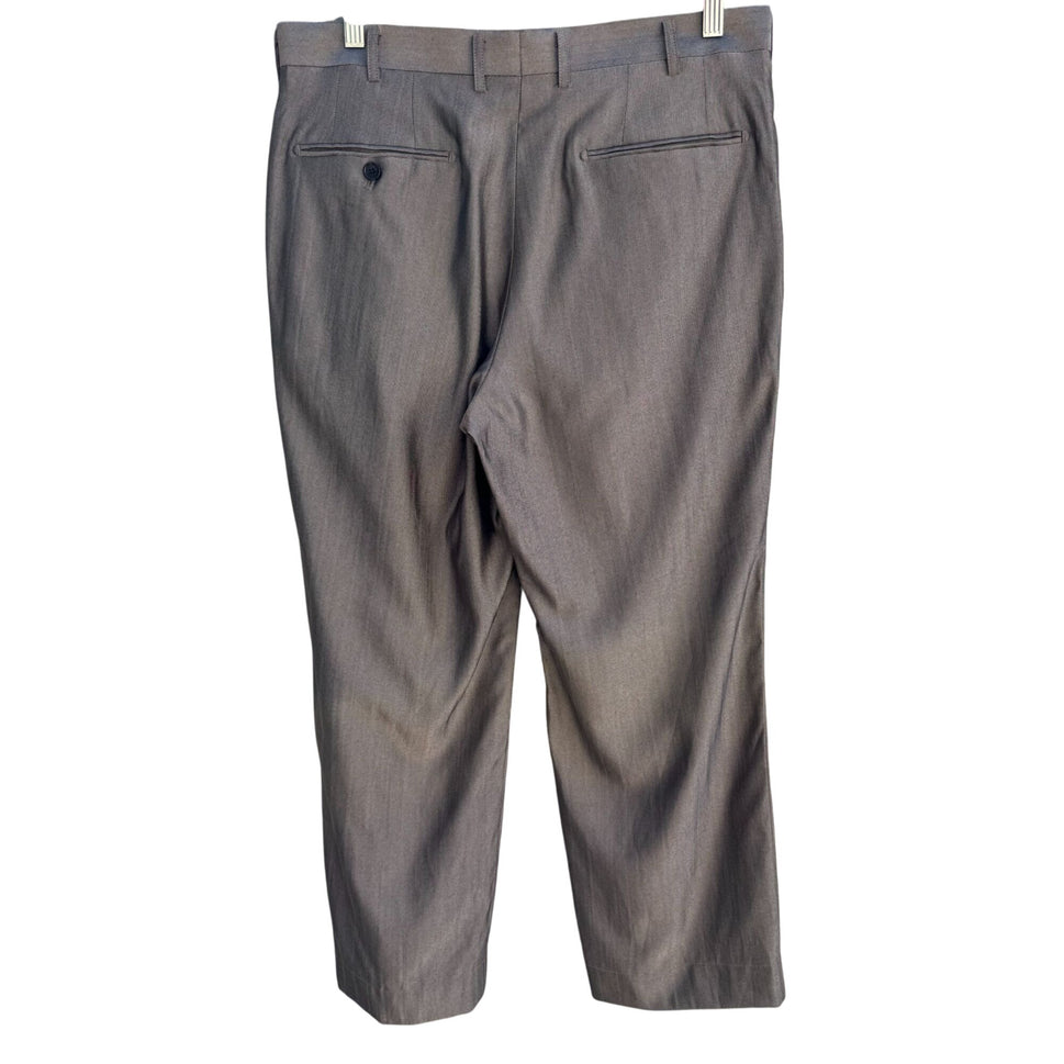 Paseco Vintage Mens Gray Herringbone Pleated Front Classic Fit Dress Pant Slacks