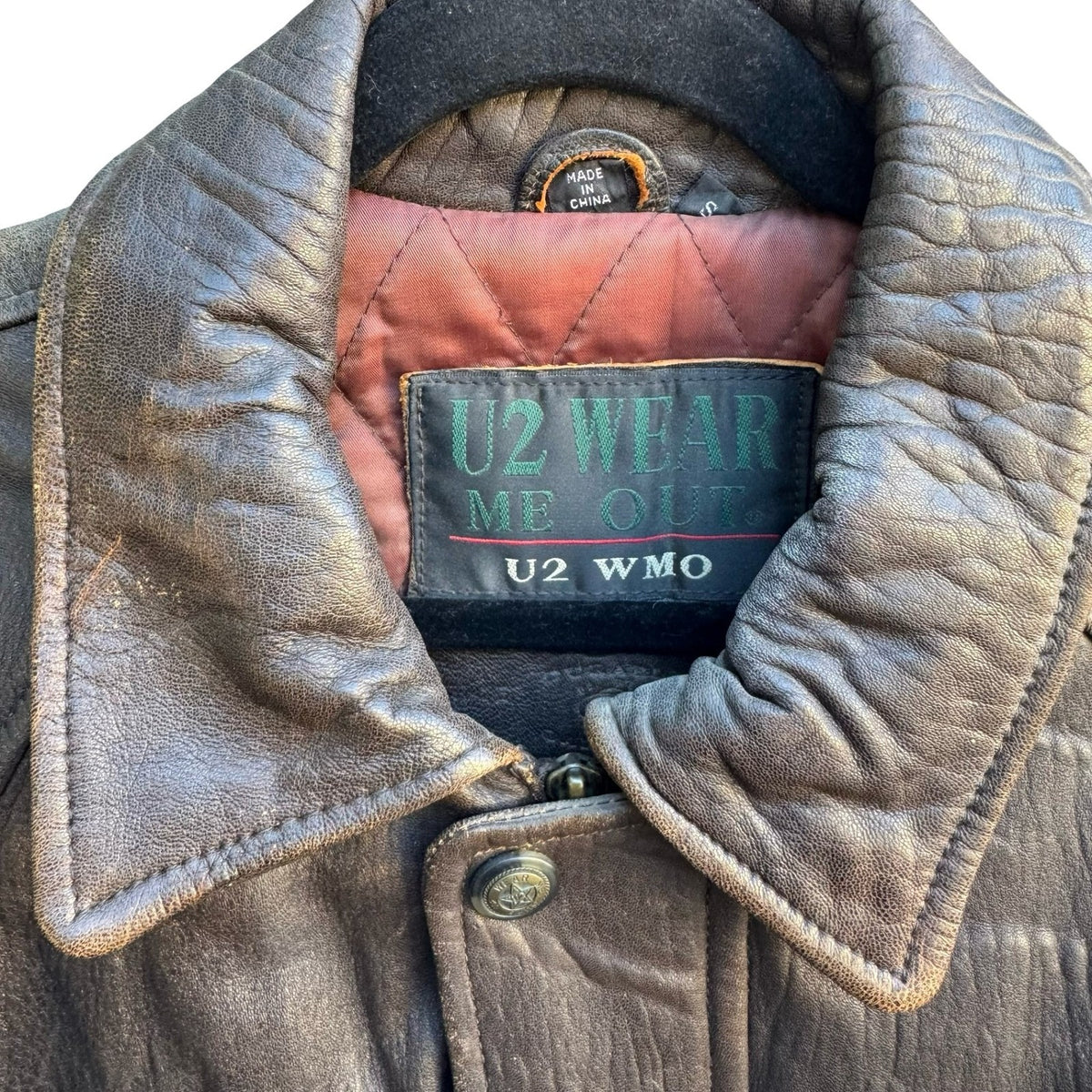 U2 Wear Me Out Vintage Distressed Leather Biker Moto Aviator Bomber Jacket Mens