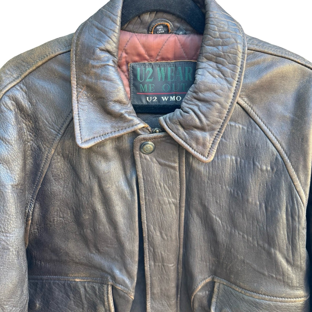 U2 Wear Me Out Vintage Distressed Leather Biker Moto Aviator Bomber Jacket Mens