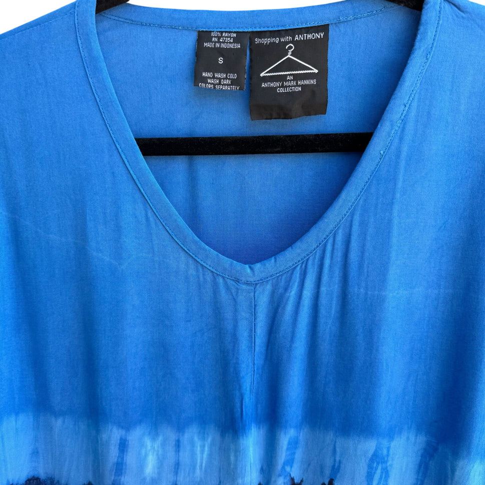 Shopping With Anthony Mark Hankins Womens V Neck Flowy Blue Tie-Dye Maxi Dress S