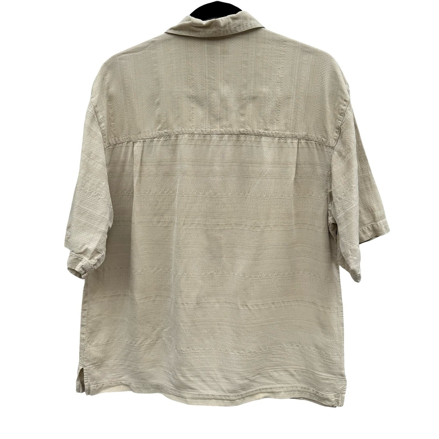 St Johns Bay Mens M Tan Washable Silk Short Sleeve Camp Shirt Stripe Coastal
