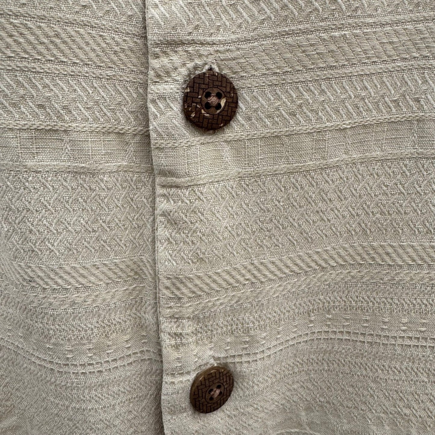 St Johns Bay Mens M Tan Washable Silk Short Sleeve Camp Shirt Stripe Coastal