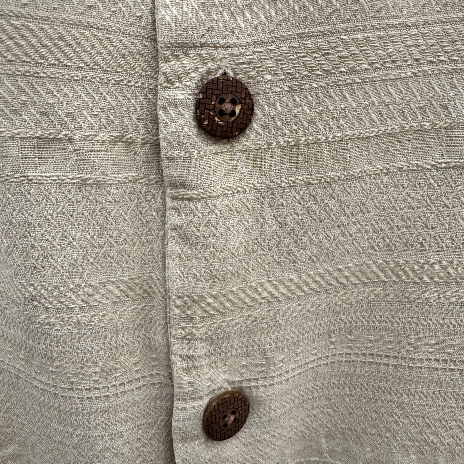 St Johns Bay Mens M Tan Washable Silk Short Sleeve Camp Shirt Stripe Coastal