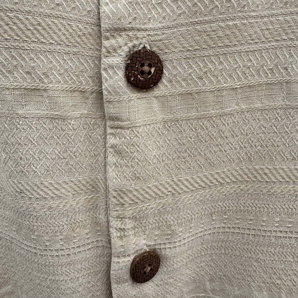 St Johns Bay Mens M Tan Washable Silk Short Sleeve Camp Shirt Stripe Coastal