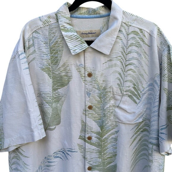 Tommy Bahama Vintage Silk Mens Tropical Leaf Print Athleisure Button-Up Shirt L