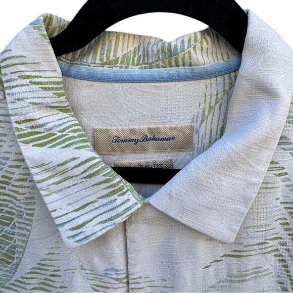 Tommy Bahama Vintage Silk Mens Tropical Leaf Print Athleisure Button-Up Shirt L