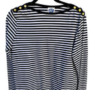 Switch Diane Gilman DG2 Womens Black White Striped Boat Neck Gold Button Long Sleeve M 3 image