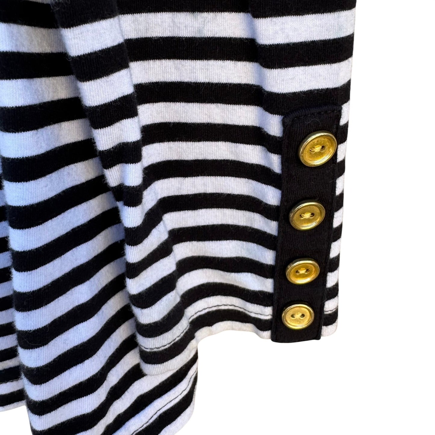 Diane Gilman DG2 Womens Black White Striped Boat Neck Gold Button Long Sleeve M