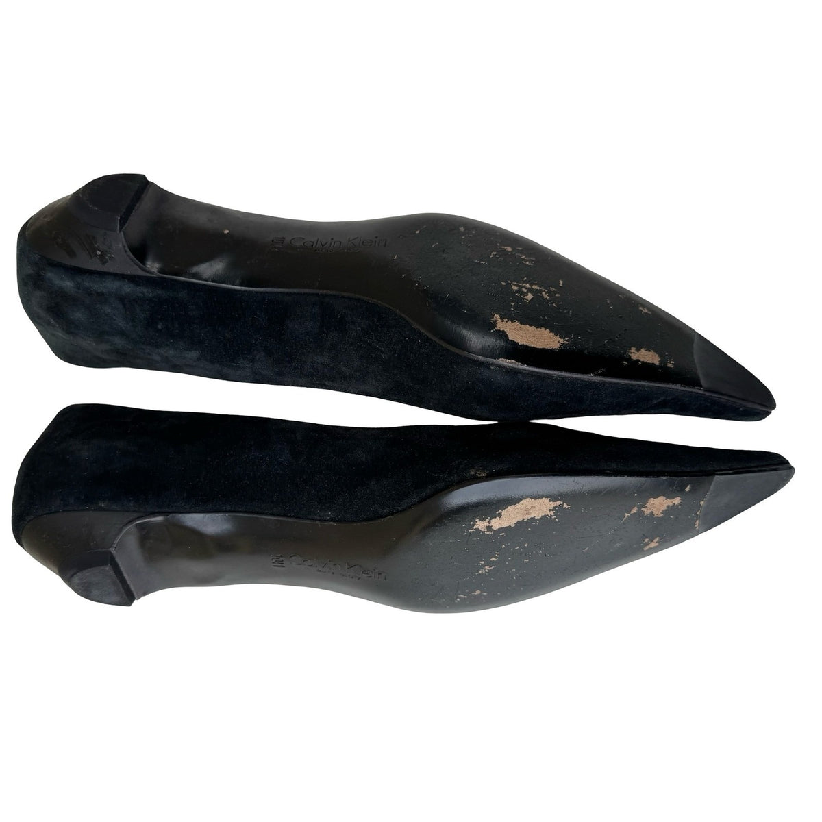 Calvin Klein Italian Suede Cutout Ring Pointed Toe Kitten Heel Black Womens 10M