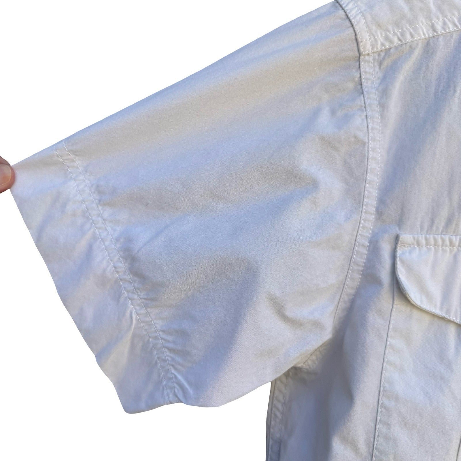 Lizwear Vintage 80s White Cotton Cropped Short Sleeve Utility Button Down Shirt