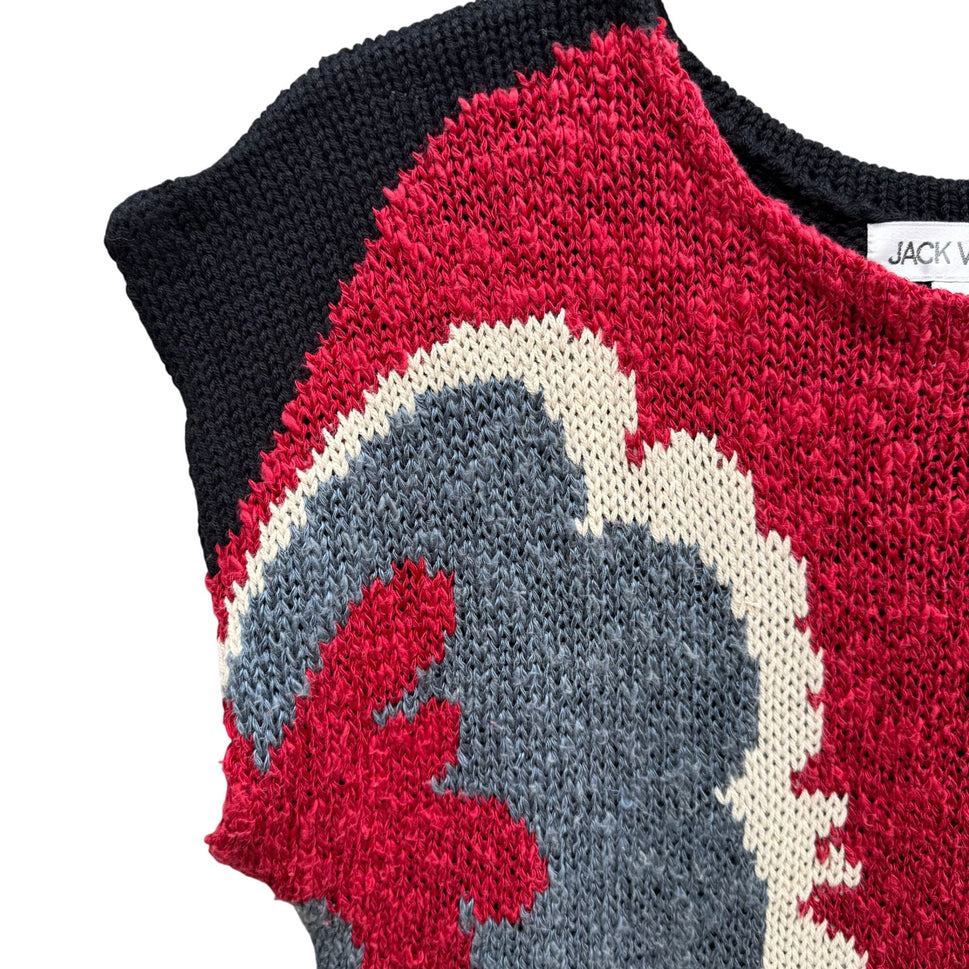 Jack Winter Vintage Womens Floral Knit Black Red Gray Short Sleeve Sweater Top S