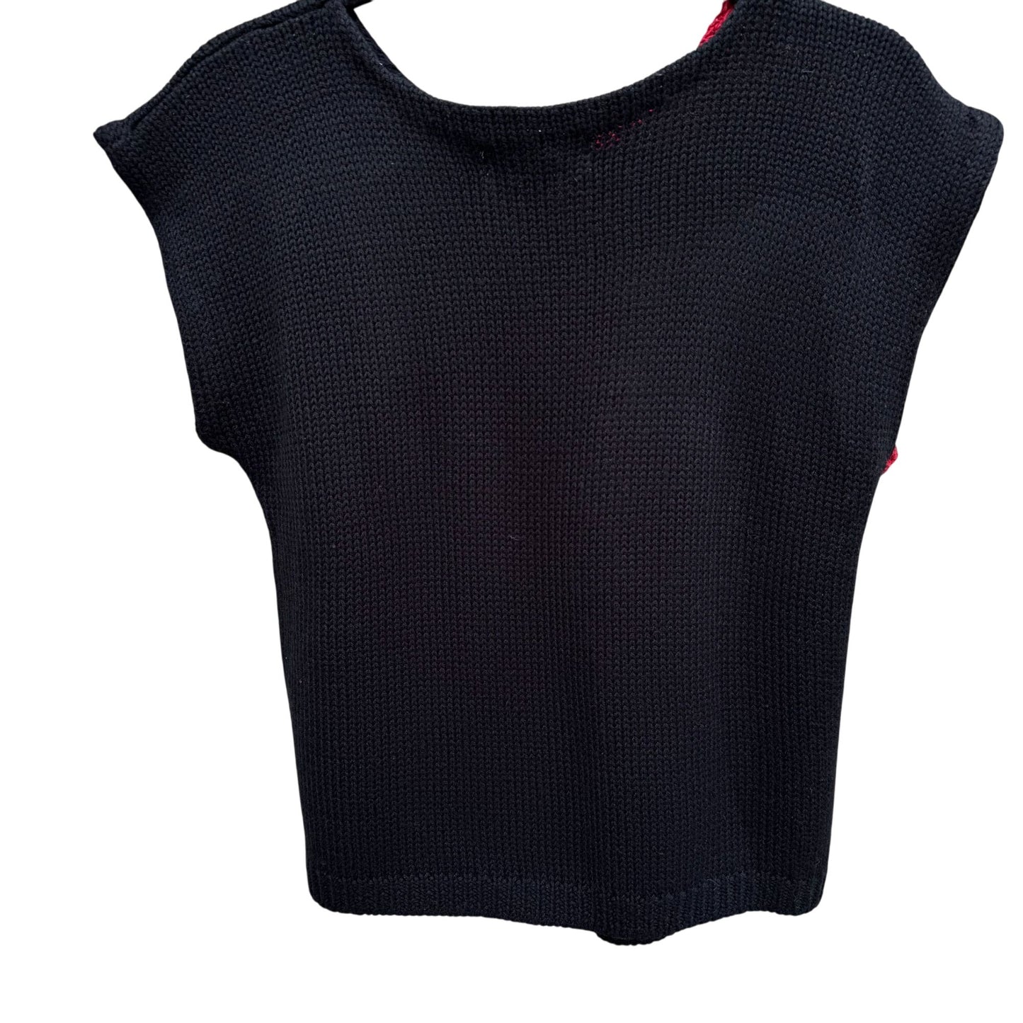 Jack Winter Vintage Womens Floral Knit Black Red Gray Short Sleeve Sweater Top S