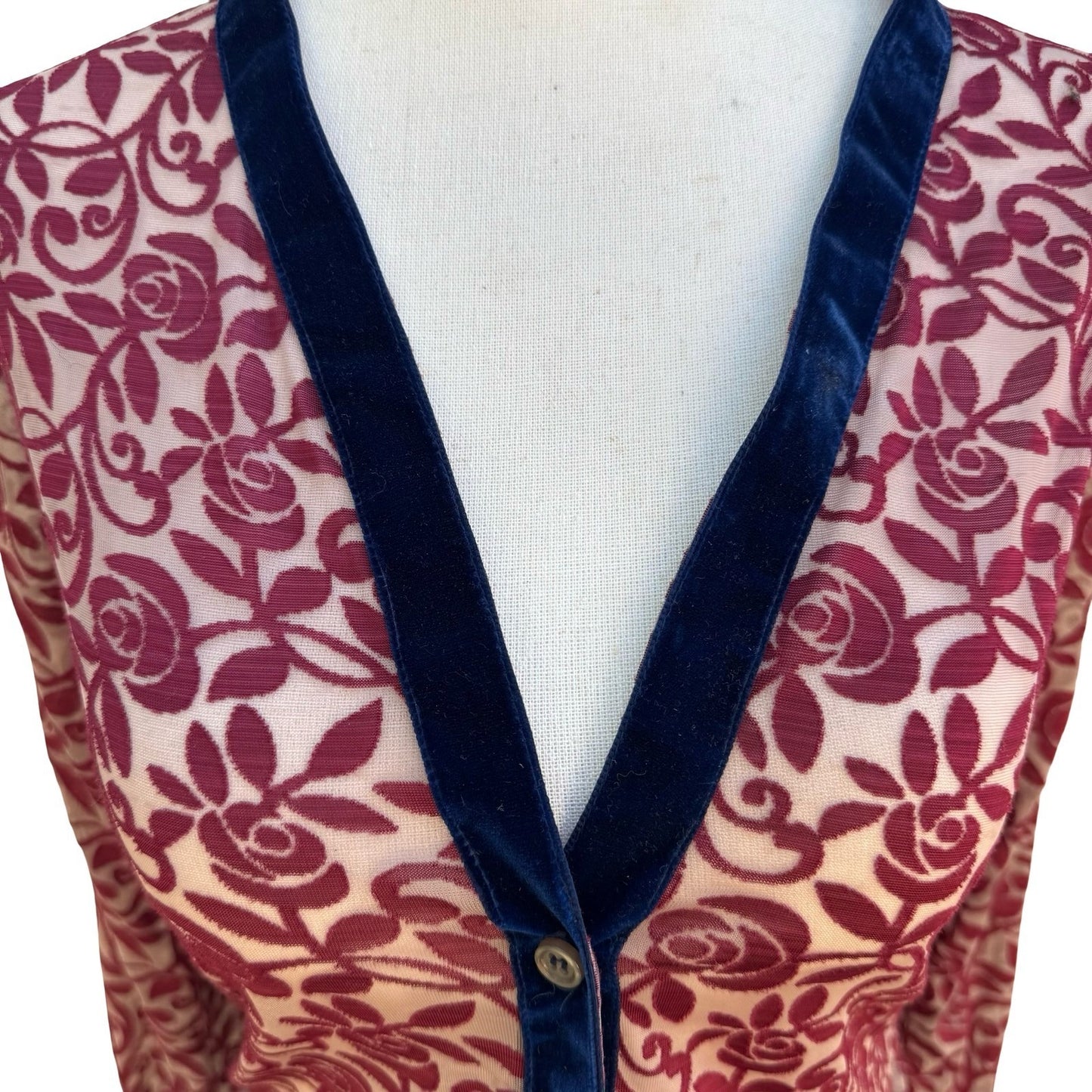 IS Y2K Sheer Devore Rose Cardigan Romantic Goth Burnout Velvet Trim Whimsigoth A