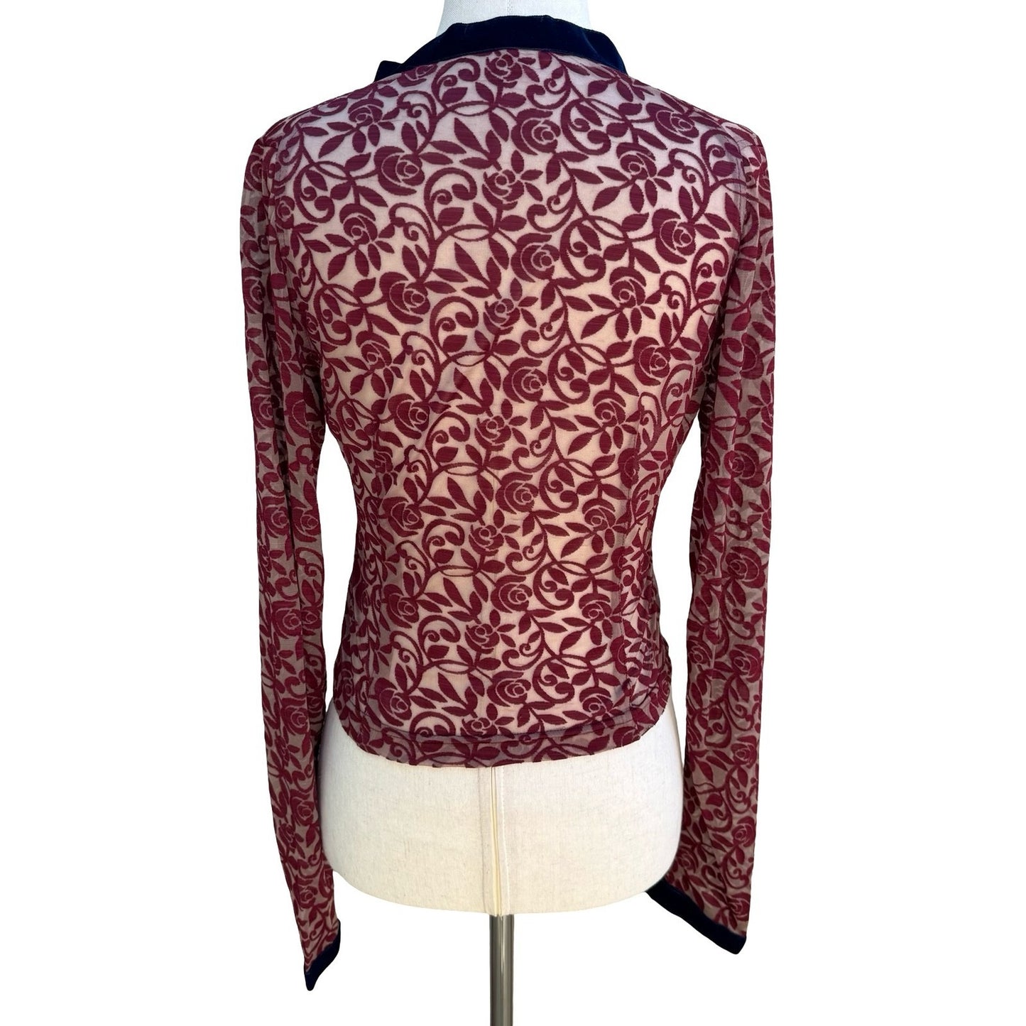 IS Y2K Sheer Devore Rose Cardigan Romantic Goth Burnout Velvet Trim Whimsigoth A