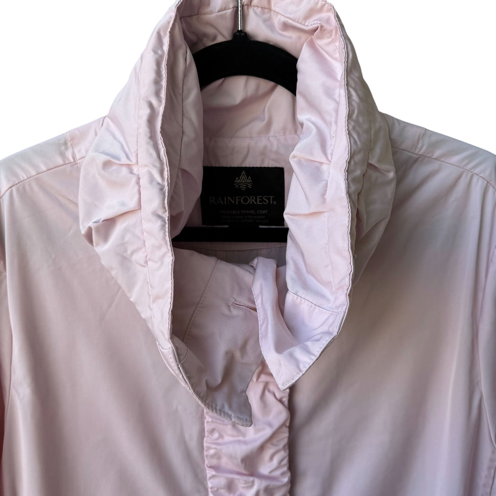 Rainforest Pink Womens Packable Lightweight Travel Ruffled Jacket Matching Pouch