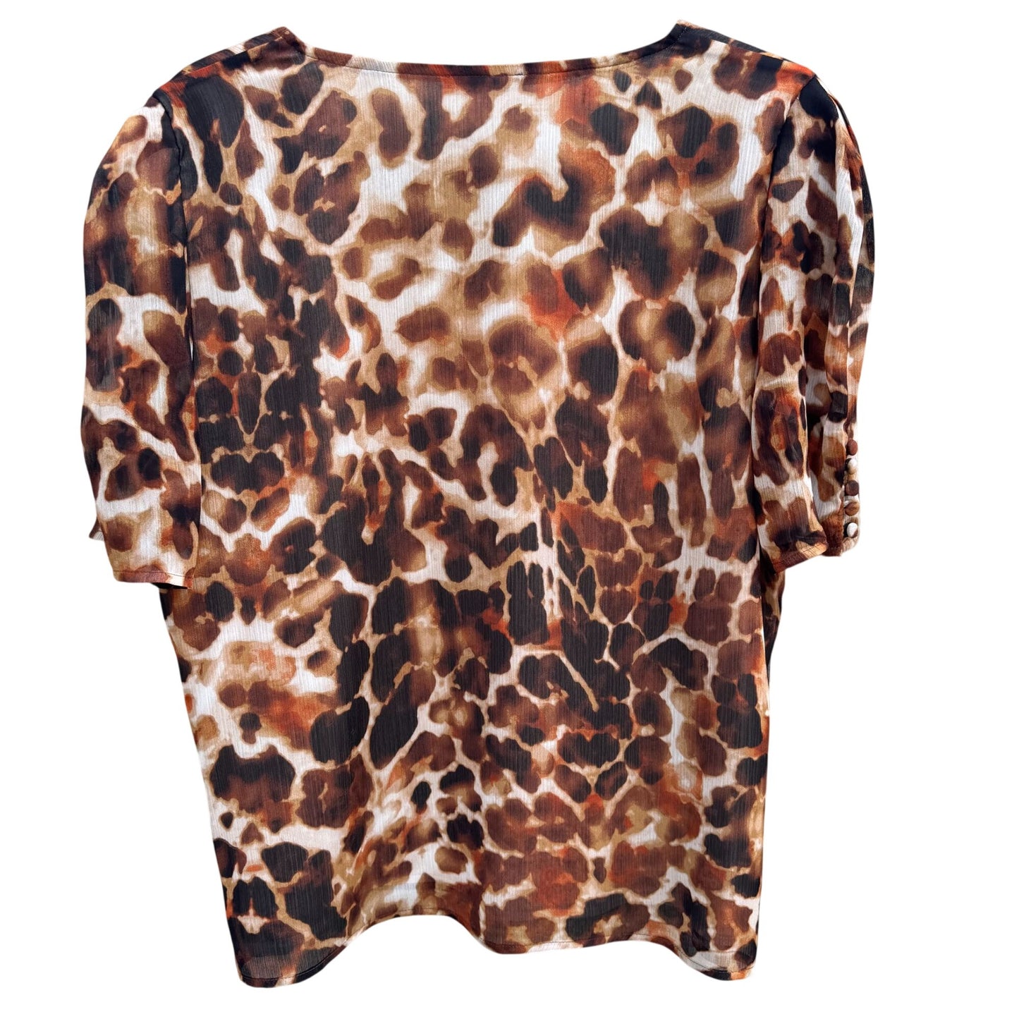 Calvin Klein Womens Leopard Print V-Neck Blouse Short Button Sleeves Flowy Party