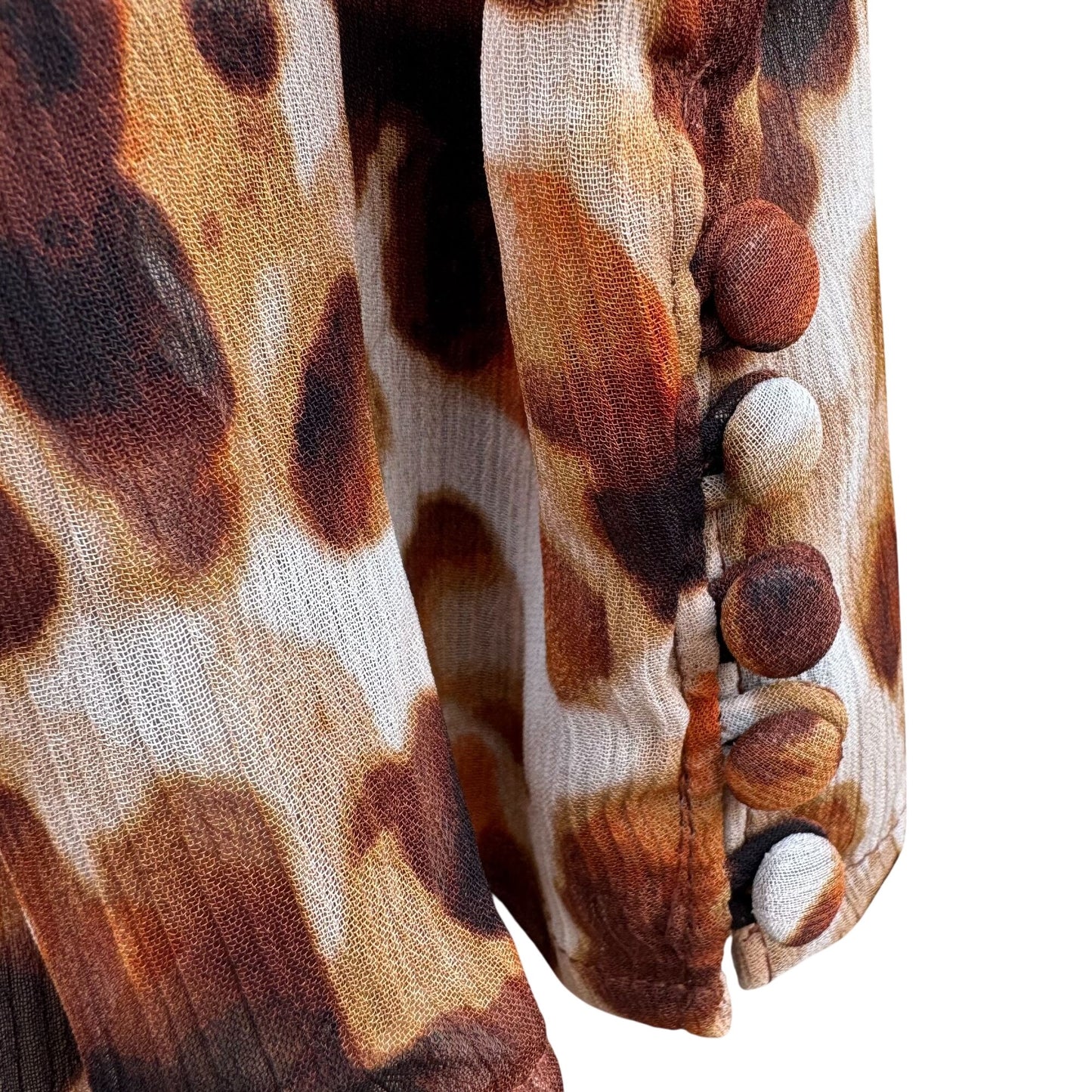 Calvin Klein Womens Leopard Print V-Neck Blouse Short Button Sleeves Flowy Party