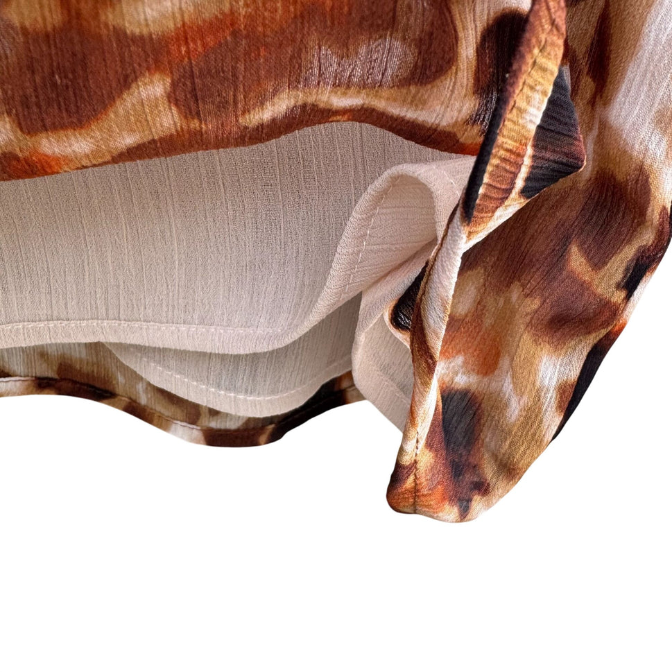 Calvin Klein Womens Leopard Print V-Neck Blouse Short Button Sleeves Flowy Party