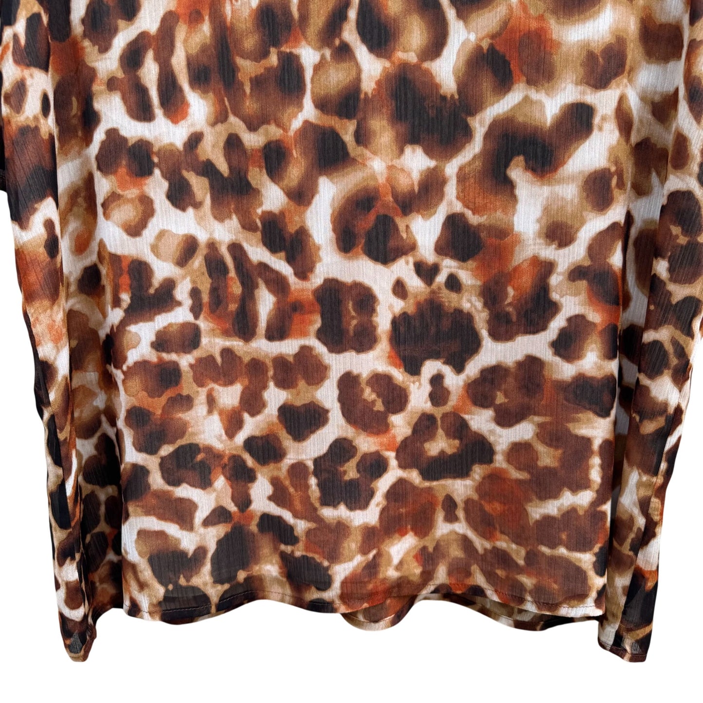 Calvin Klein Womens Leopard Print V-Neck Blouse Short Button Sleeves Flowy Party