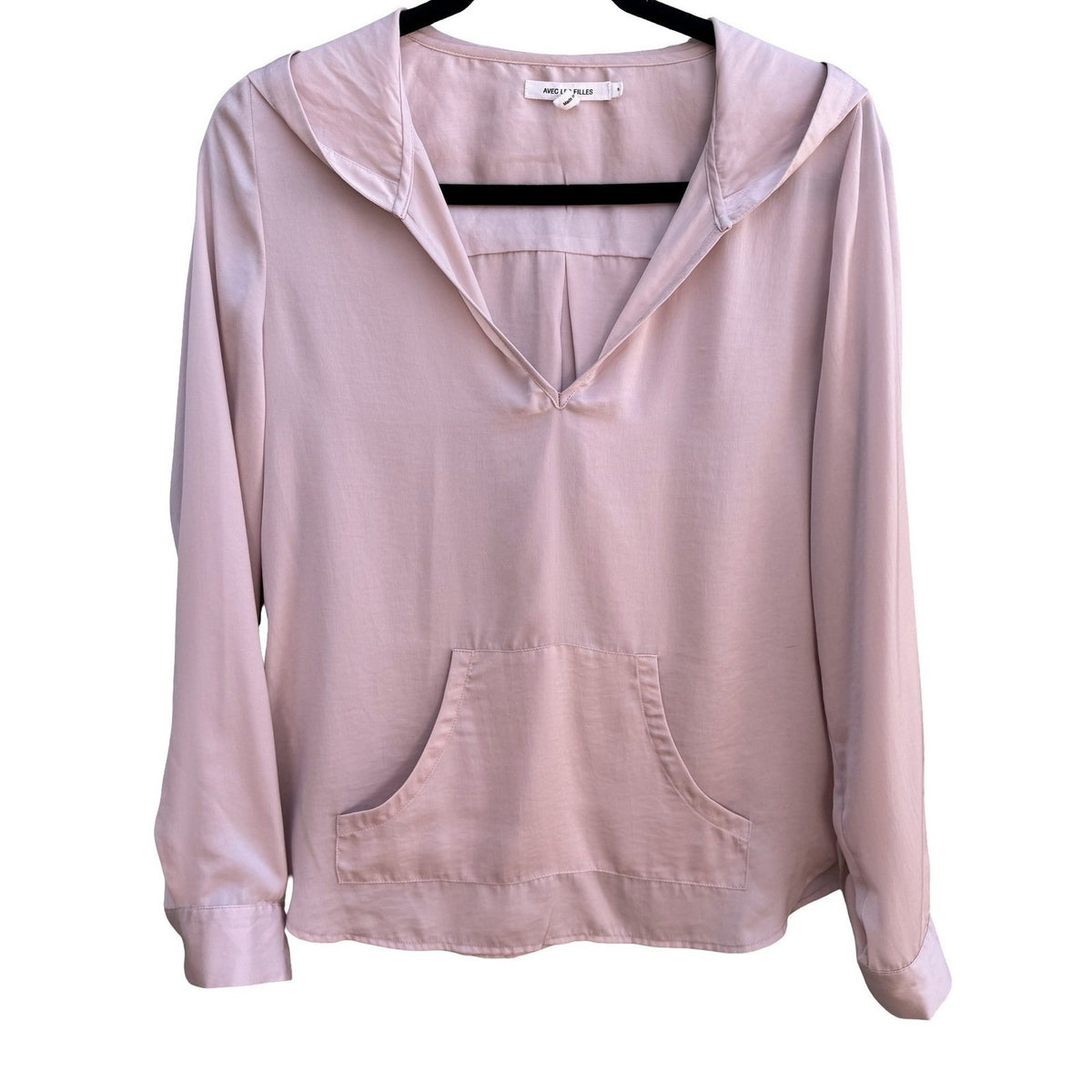 Avec Les Filles Coquette Balletcore Minimalist Pastel Pink Satin Hooded Blouse S