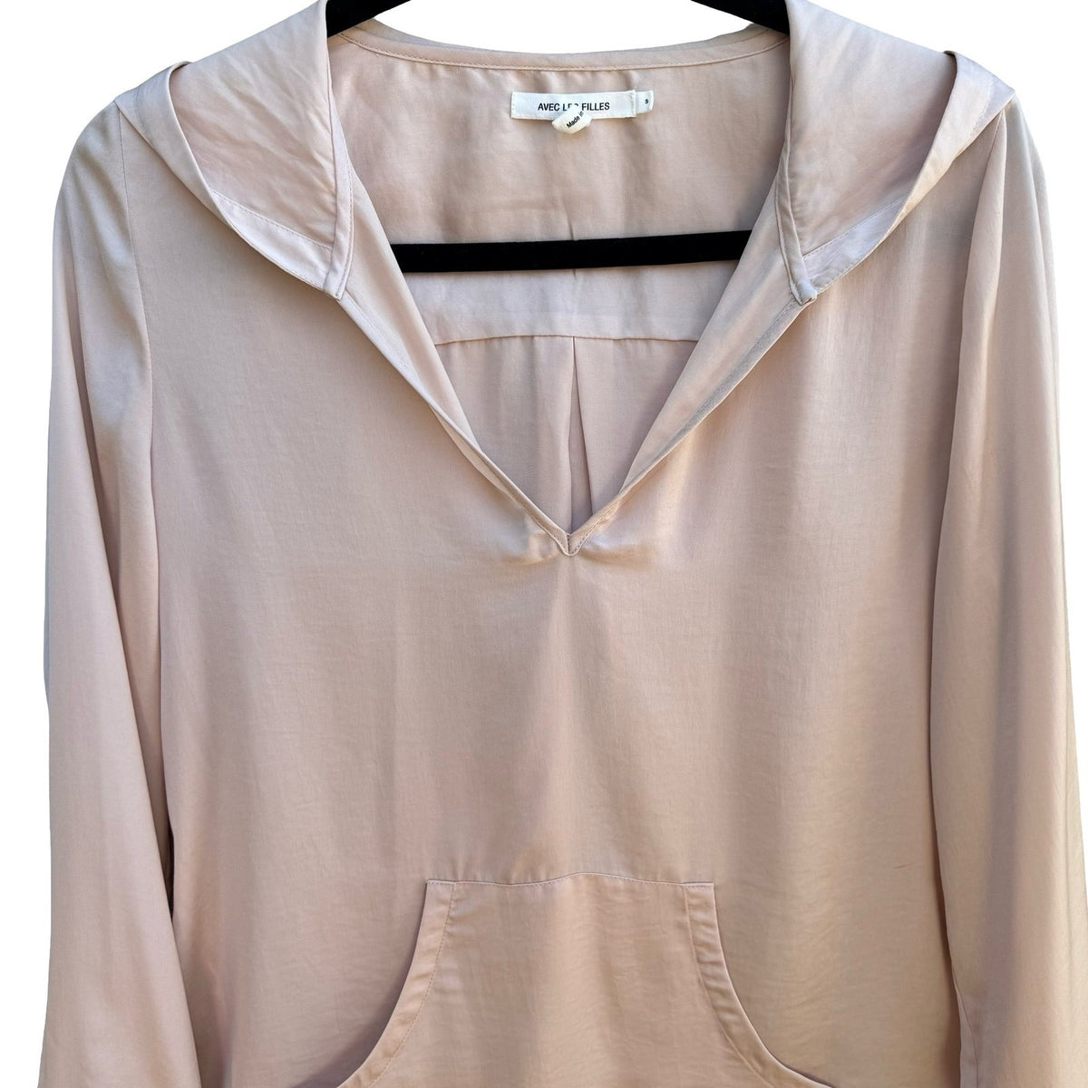 Avec Les Filles Coquette Balletcore Minimalist Pastel Pink Satin Hooded Blouse S