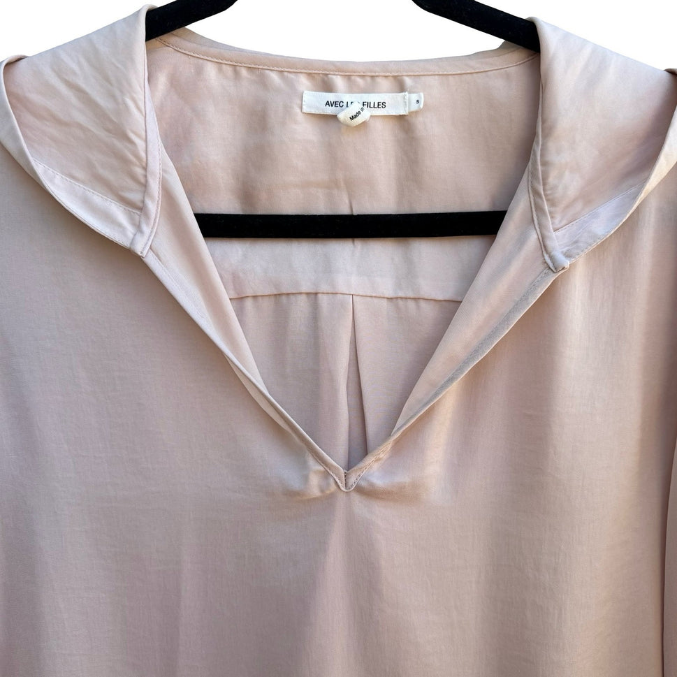 Avec Les Filles Coquette Balletcore Minimalist Pastel Pink Satin Hooded Blouse S