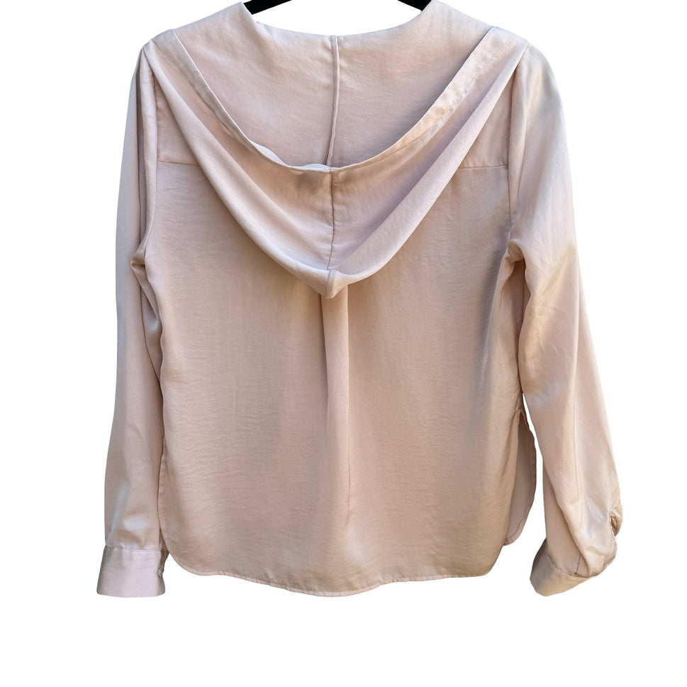 Avec Les Filles Coquette Balletcore Minimalist Pastel Pink Satin Hooded Blouse S