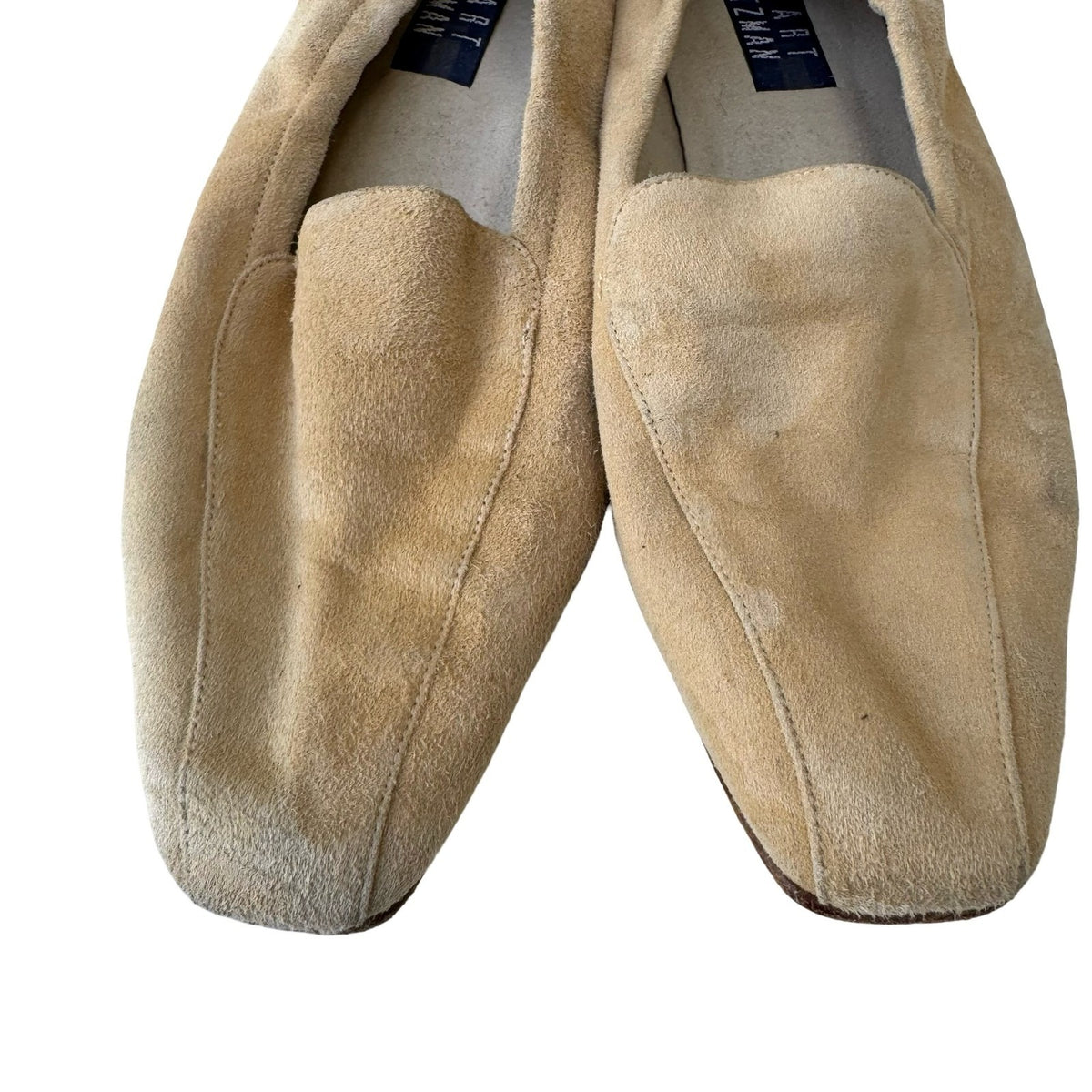 Stuart Weitzman Vintage Suede Almond Toe Luxury Minimalist Loafers Tan Womens 11