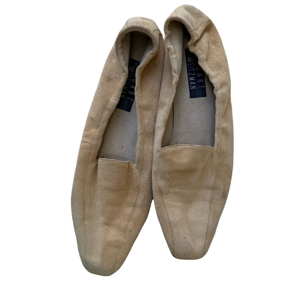 Stuart Weitzman Vintage Suede Almond Toe Luxury Minimalist Loafers Tan Womens 11