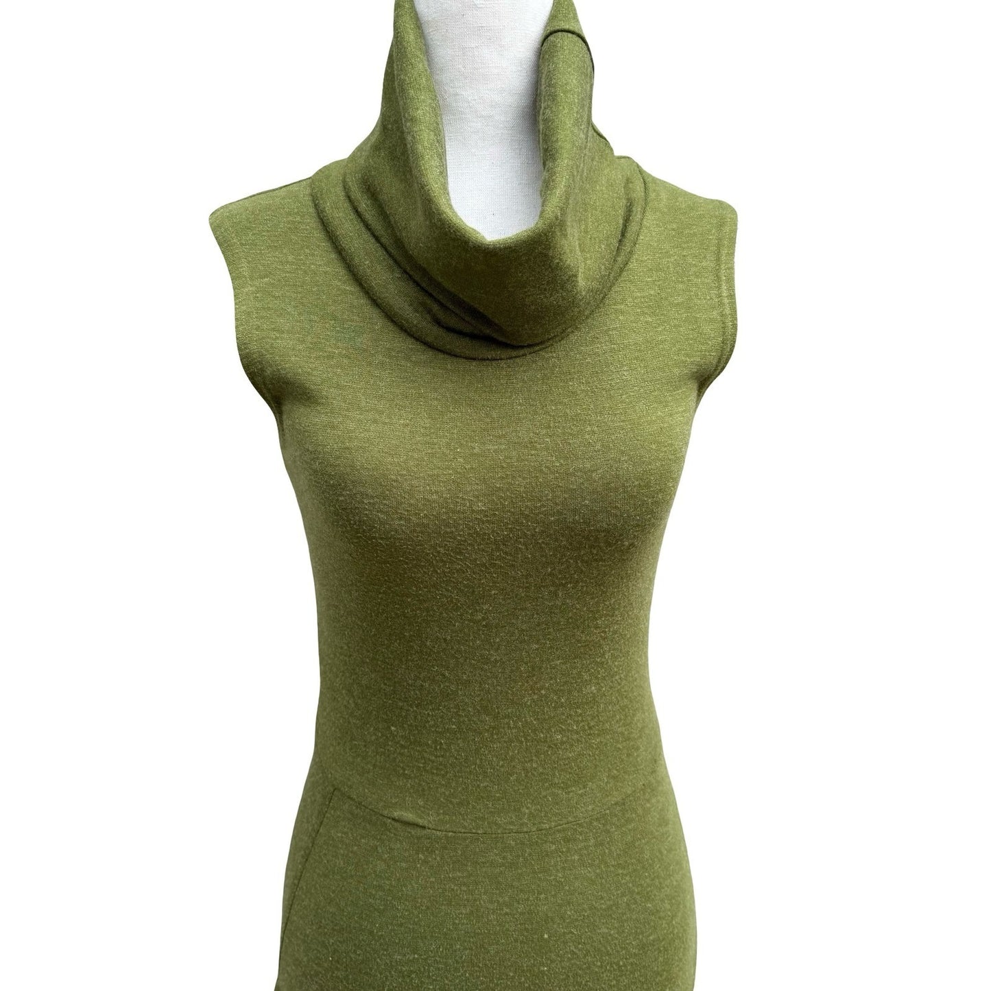 Fidel Y2K Minimalist Layering Cowl Neck Asymmetrical Tulip Hem Knit Dress Olive