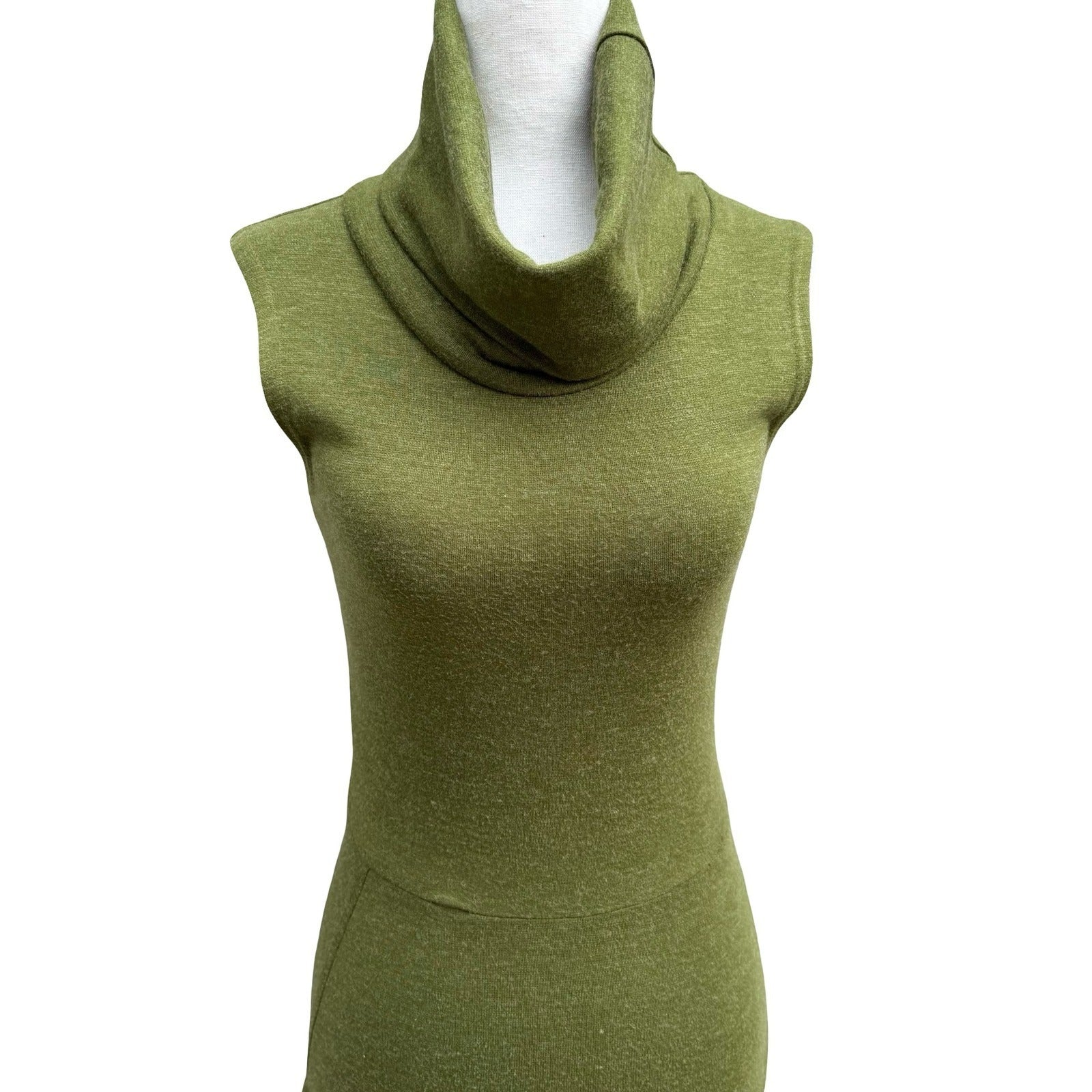 Fidel Y2K Minimalist Layering Cowl Neck Asymmetrical Tulip Hem Knit Dress Olive