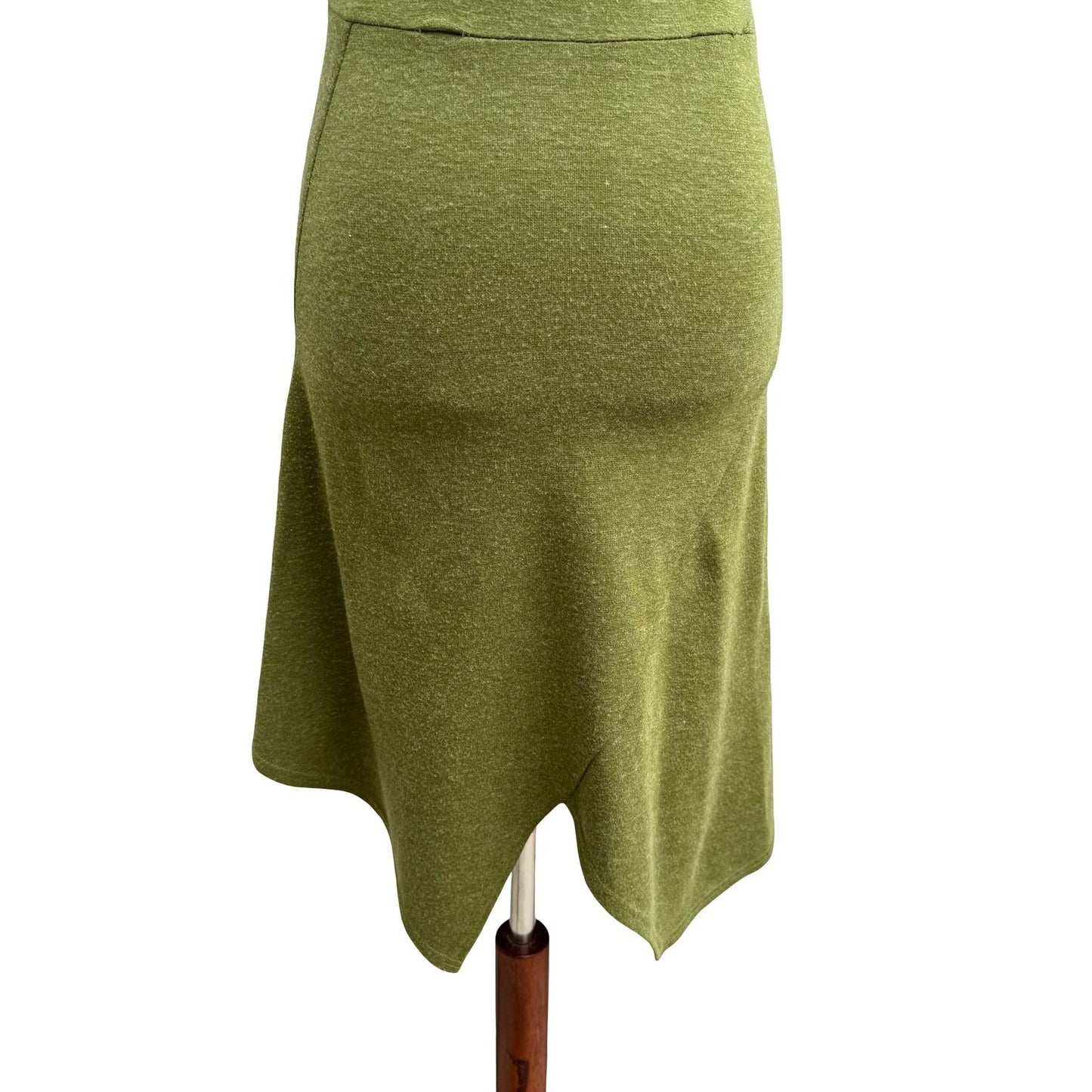 Fidel Y2K Minimalist Layering Cowl Neck Asymmetrical Tulip Hem Knit Dress Olive