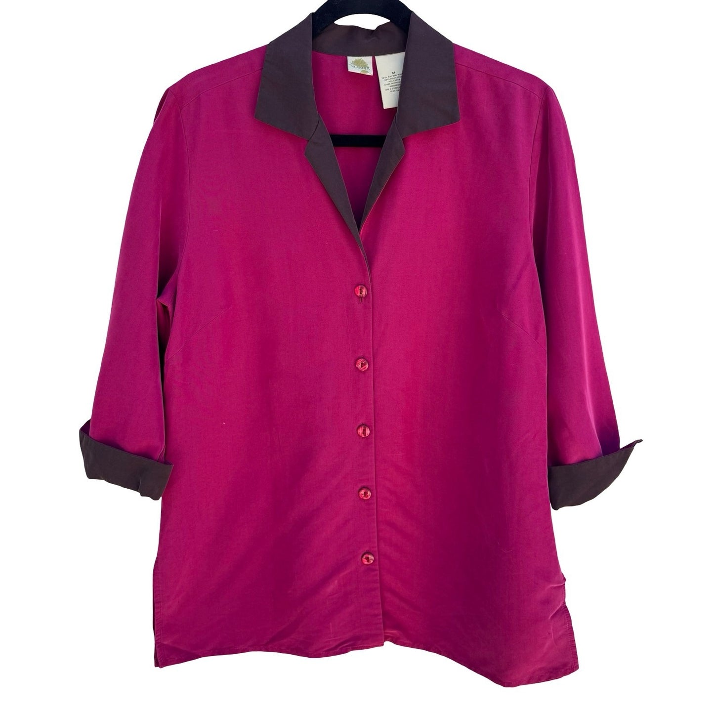 Islander Pink Resort Camp Collar Button Up Blouse 3/4 Sleeve Womens M Resortwear