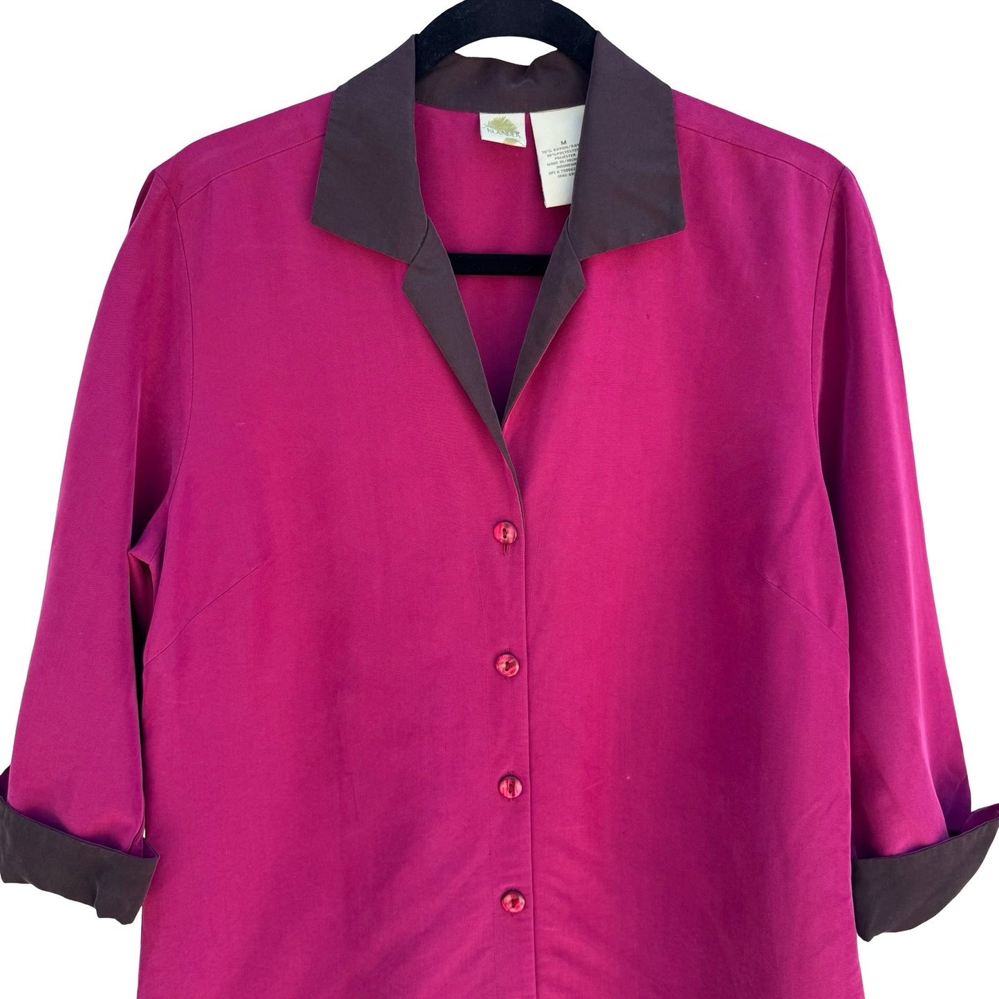 Islander Pink Resort Camp Collar Button Up Blouse 3/4 Sleeve Womens M Resortwear