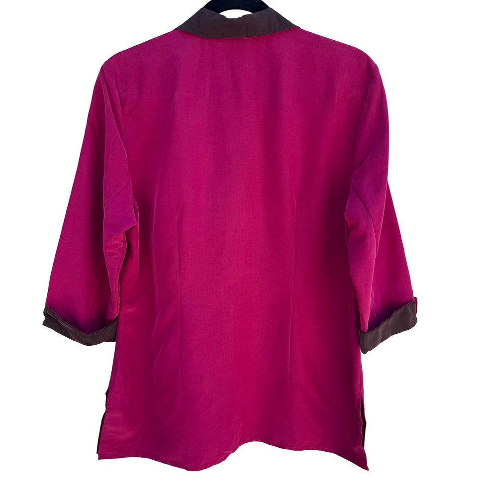 Islander Pink Resort Camp Collar Button Up Blouse 3/4 Sleeve Womens M Resortwear