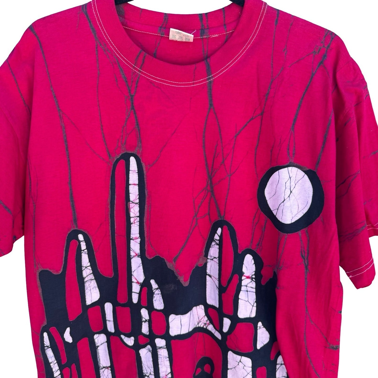 Vintage 90s Abstract Batik Graphic Shirt Red XXL Cotton Tee Art To Wear Eclectic