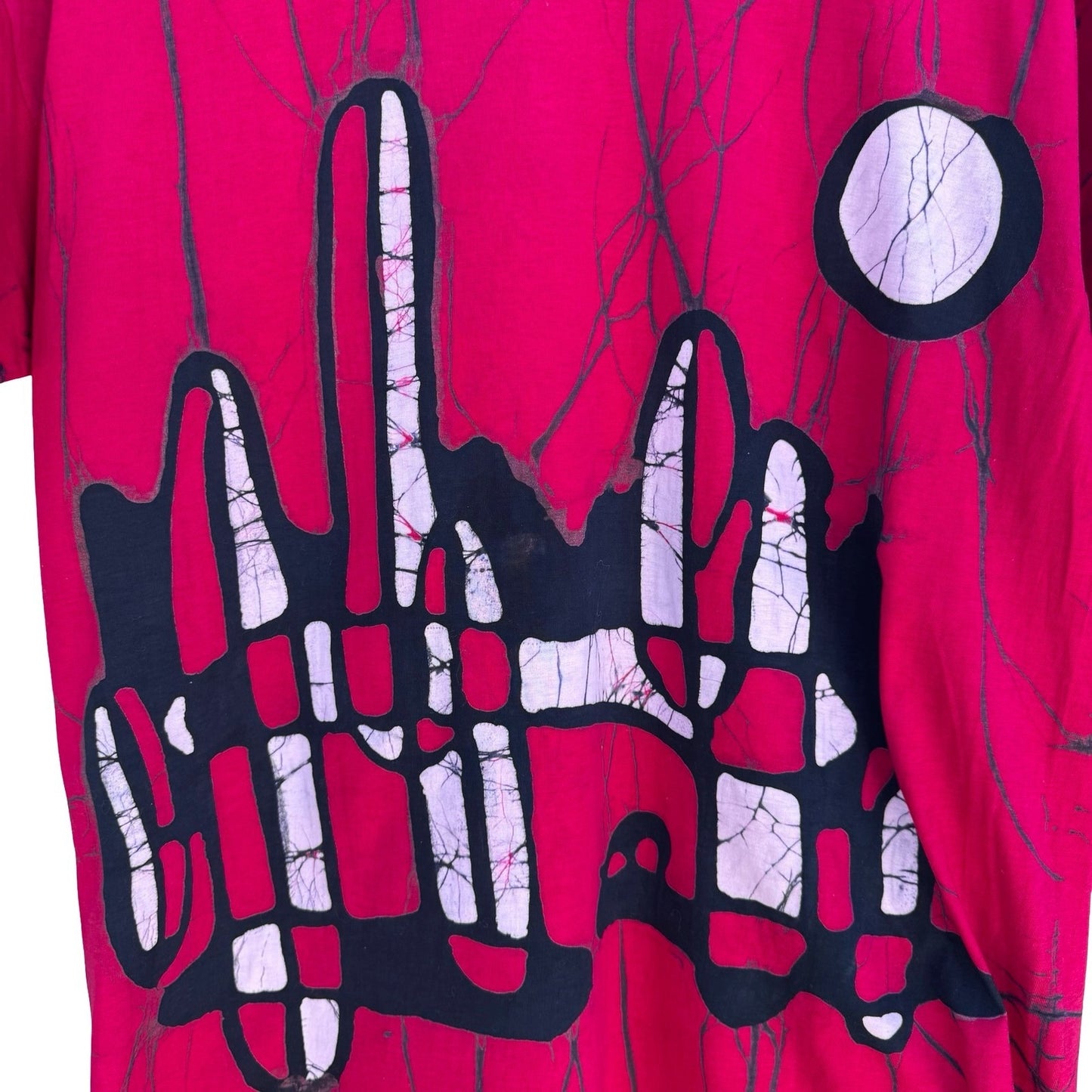 Vintage 90s Abstract Batik Graphic Shirt Red XXL Cotton Tee Art To Wear Eclectic