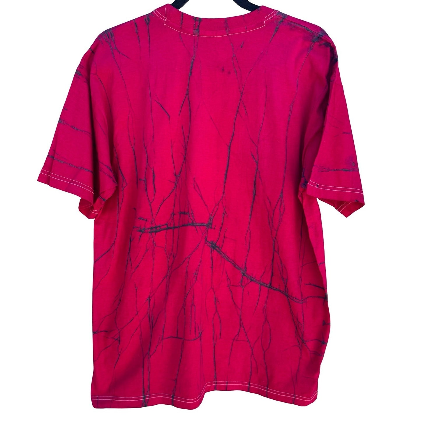 Vintage 90s Abstract Batik Graphic Shirt Red XXL Cotton Tee Art To Wear Eclectic