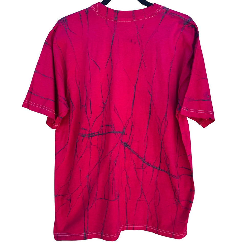 Vintage 90s Abstract Batik Graphic Shirt Red XXL Cotton Tee Art To Wear Eclectic