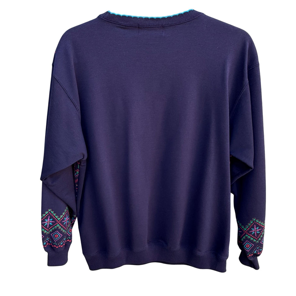 Blast Vintage 80s Cottage Geometric Purple Long Sleeve Pullover Sweatshirt M