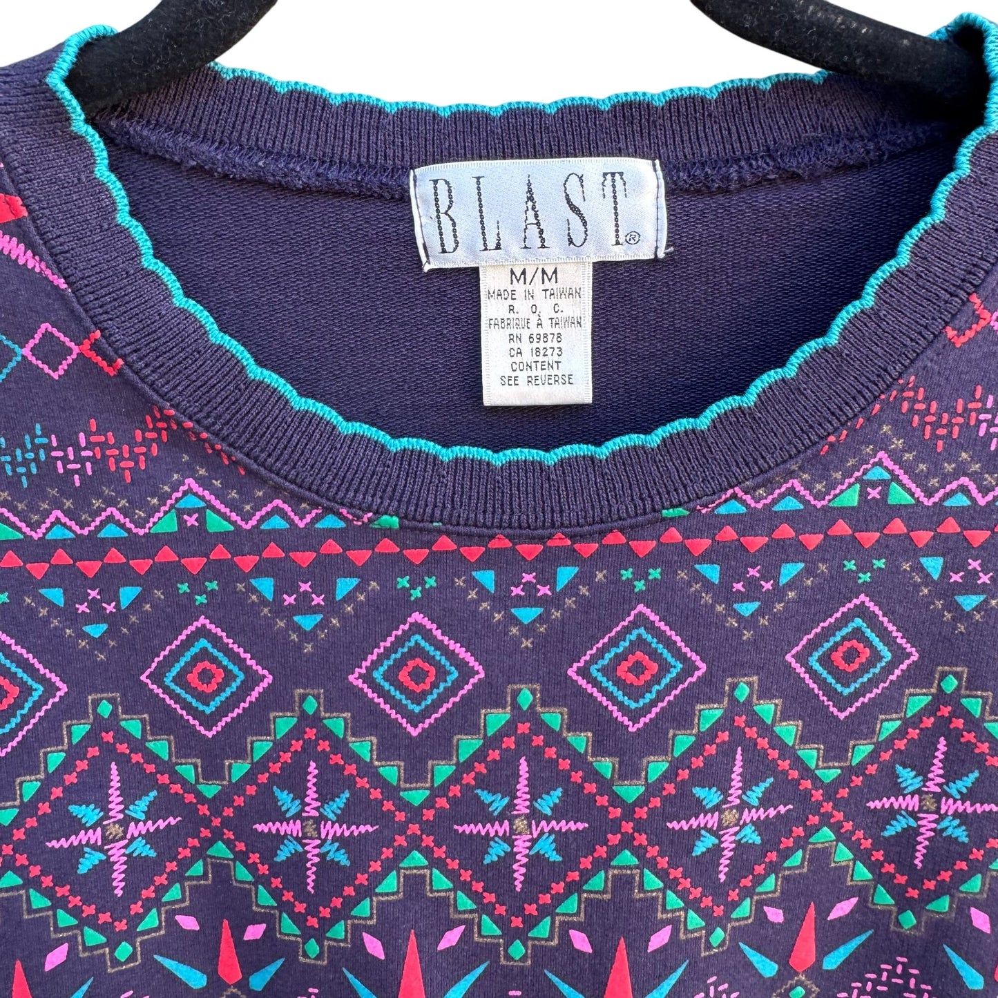 Blast Vintage 80s Cottage Geometric Purple Long Sleeve Pullover Sweatshirt M