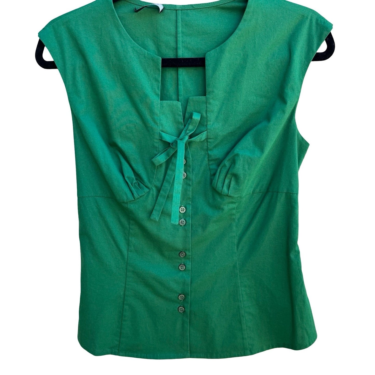 Garize Minimalist Tailored Preppy Tie Front Sleeveless Clean Girl Blouse Green S