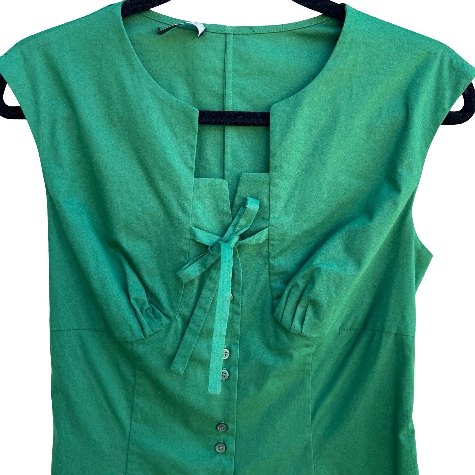 Garize Minimalist Tailored Preppy Tie Front Sleeveless Clean Girl Blouse Green S