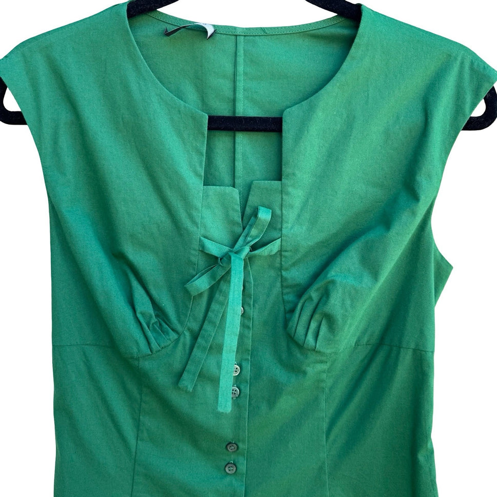 Garize Minimalist Tailored Preppy Tie Front Sleeveless Clean Girl Blouse Green S