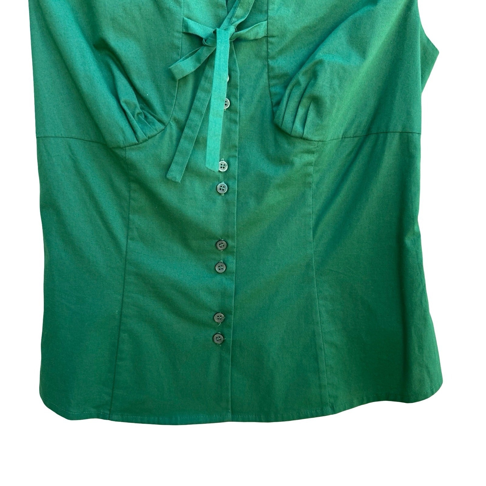 Garize Minimalist Tailored Preppy Tie Front Sleeveless Clean Girl Blouse Green S