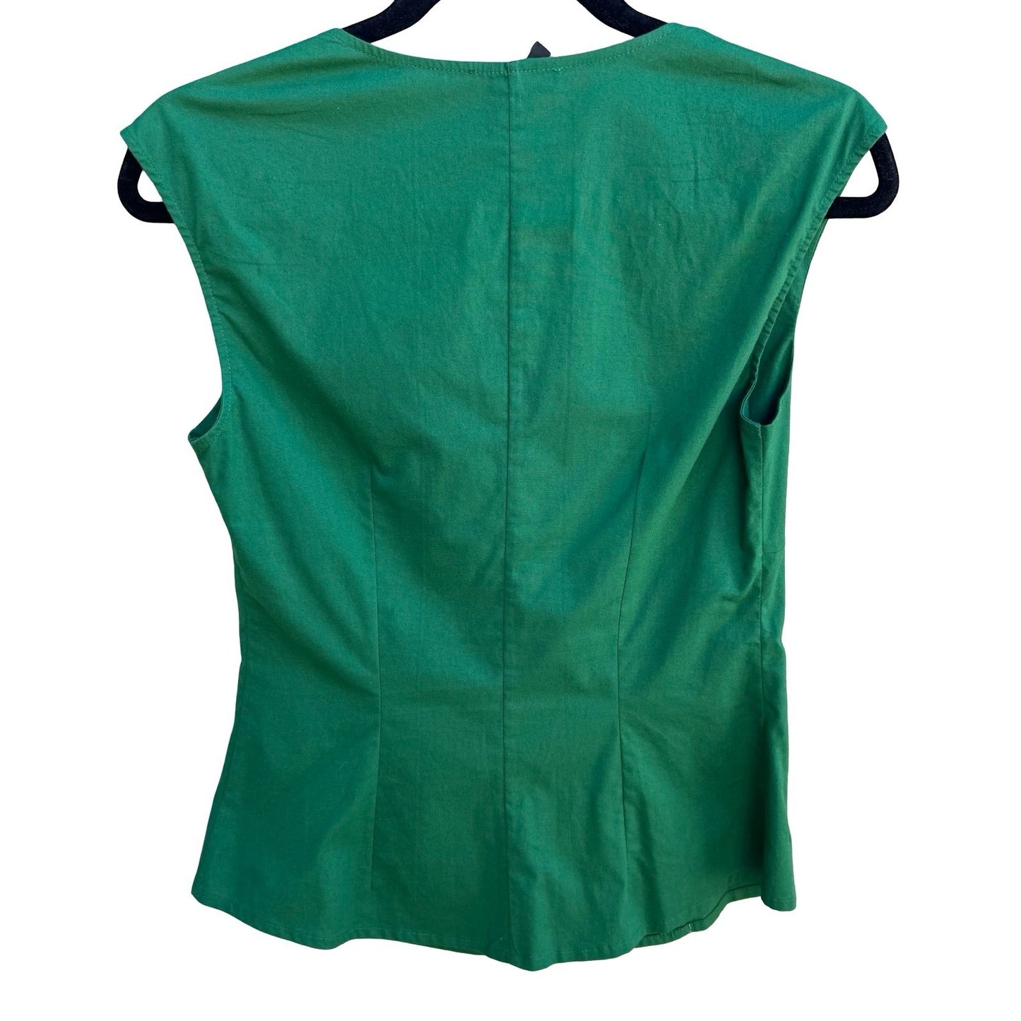 Garize Minimalist Tailored Preppy Tie Front Sleeveless Clean Girl Blouse Green S