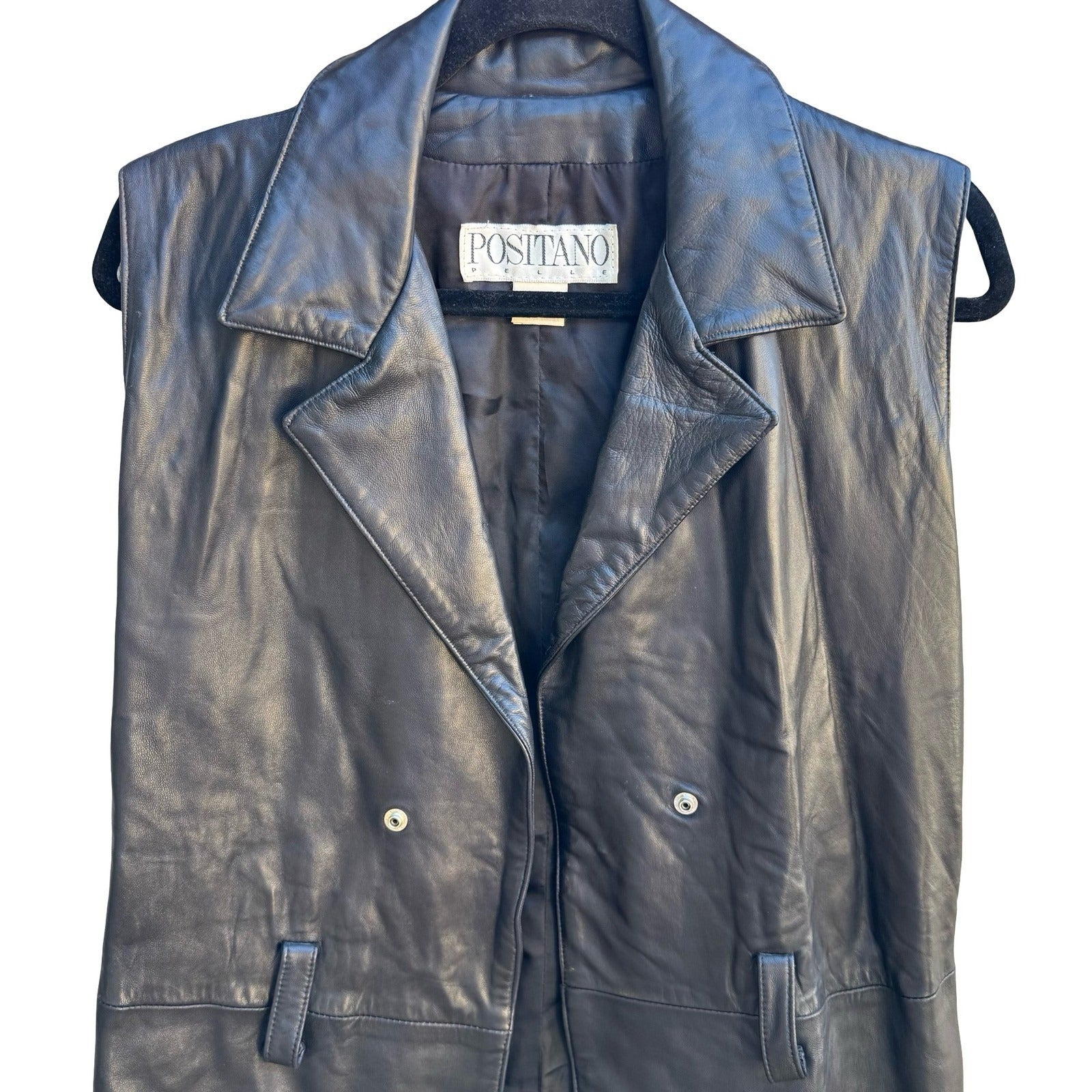 Positano Pelle Vintage 90s Grunge Goth Biker Edgy Black Leather Longline Vest S